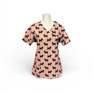 Pink Scrub Top with Black Dog Print